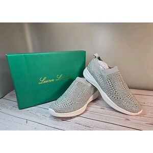 Lauren Lorraine Carmi Womens Size 9 Silver Slip-On Shoes Rhinestone Sparkle